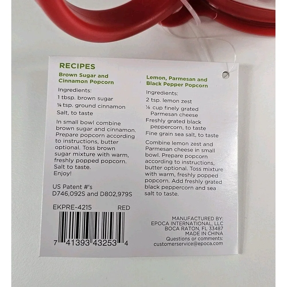 NWT Ecolution Micro-Pop Popcorn Popper 1.5 Qt Glass Dishwasher-Safe Red Microwav